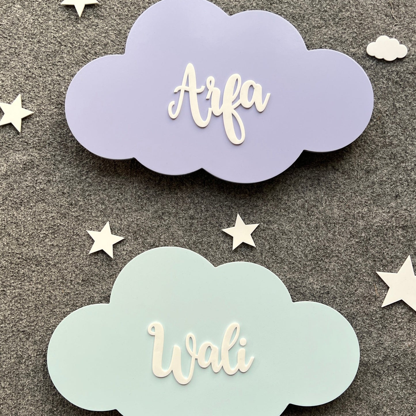 Set Of 2 Nursery Cloud Lamps (Nano Size) with Name and Star Pack