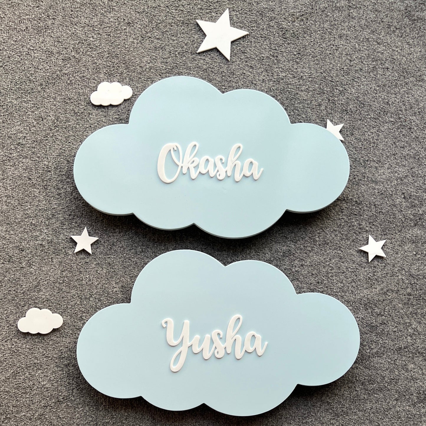 Set Of 2 Nursery Cloud Lamps (Nano Size) with Name and Star Pack